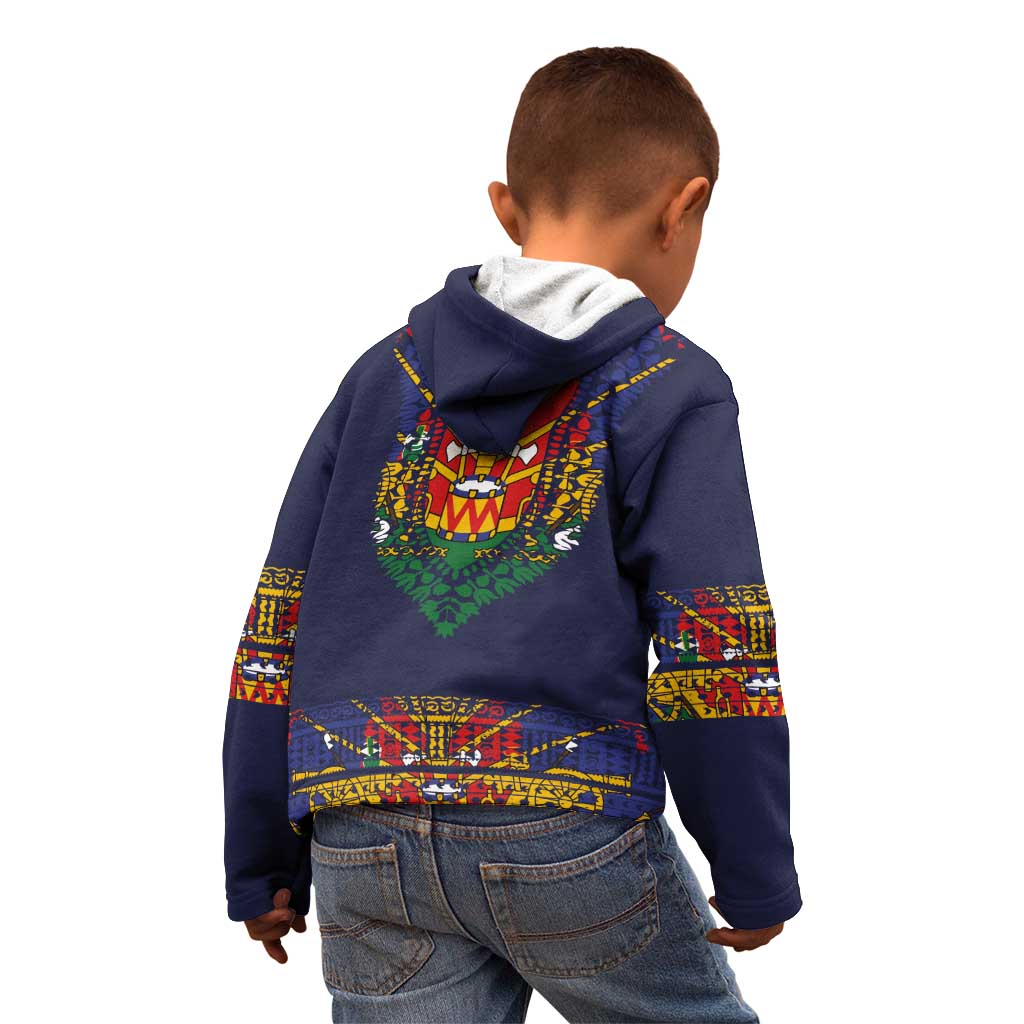 Haiti Flag Traditional Dashiki Kid Hoodie Black Color