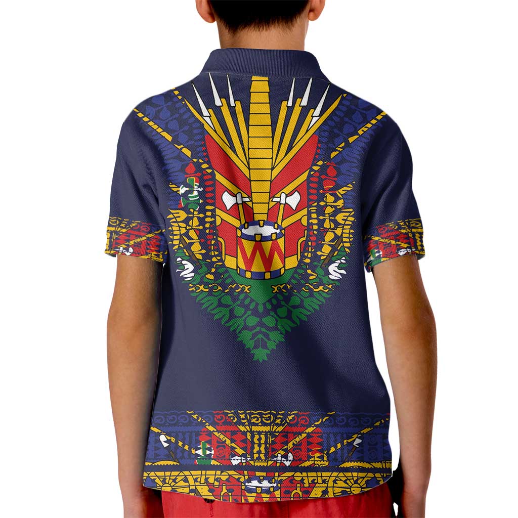 Haiti Flag Traditional Dashiki Kid Polo Shirt Black Color