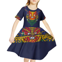 Haiti Flag Traditional Dashiki Kid Short Sleeve Dress Black Color