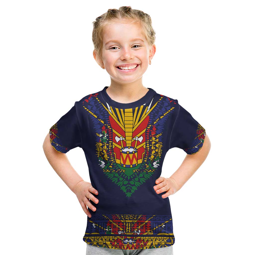 Haiti Flag Traditional Dashiki Kid T Shirt Black Color