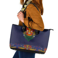 Haiti Flag Traditional Dashiki Leather Tote Bag Black Color