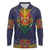 Haiti Flag Traditional Dashiki Long Sleeve Polo Shirt Black Color
