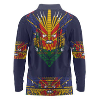 Haiti Flag Traditional Dashiki Long Sleeve Polo Shirt Black Color