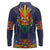 Haiti Flag Traditional Dashiki Long Sleeve Polo Shirt Black Color