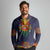 Haiti Flag Traditional Dashiki Long Sleeve Polo Shirt Black Color