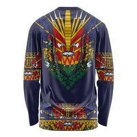 Haiti Flag Traditional Dashiki Long Sleeve Shirt Black Color