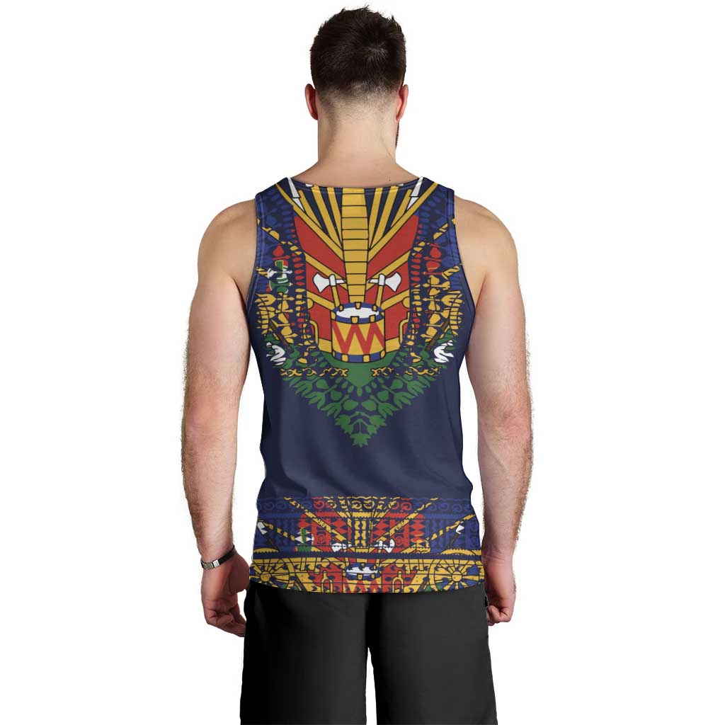 Haiti Flag Traditional Dashiki Men Tank Top Black Color