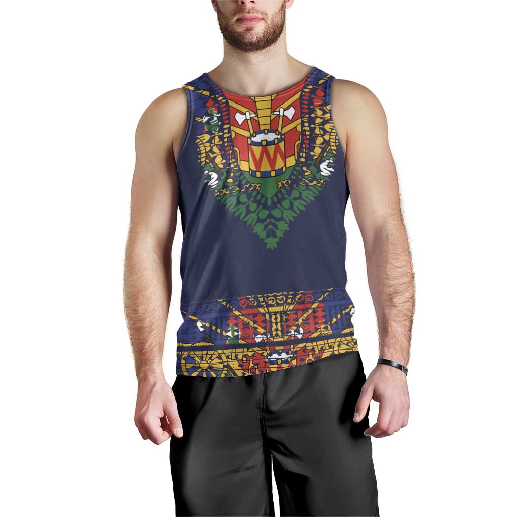 Haiti Flag Traditional Dashiki Men Tank Top Black Color