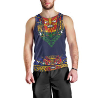Haiti Flag Traditional Dashiki Men Tank Top Black Color