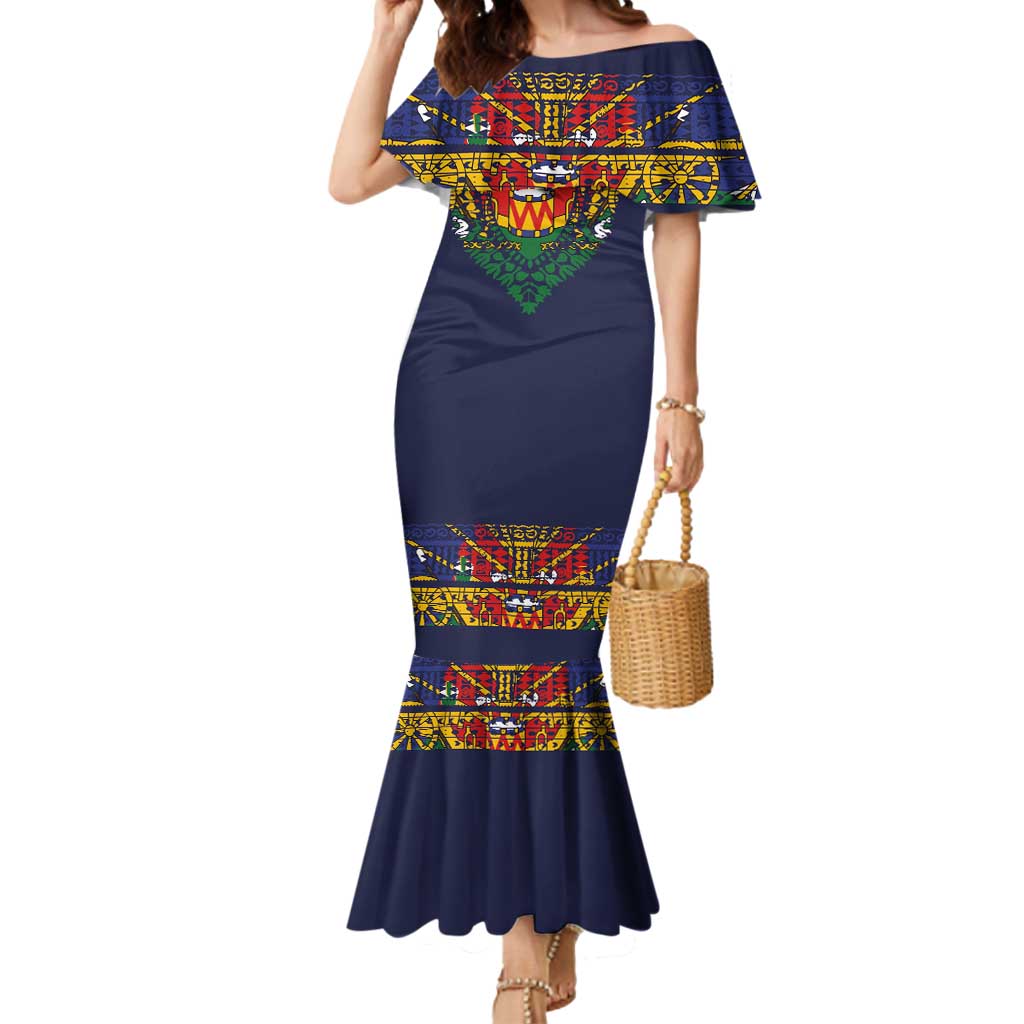 Haiti Flag Traditional Dashiki Mermaid Dress Black Color