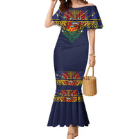 Haiti Flag Traditional Dashiki Mermaid Dress Black Color