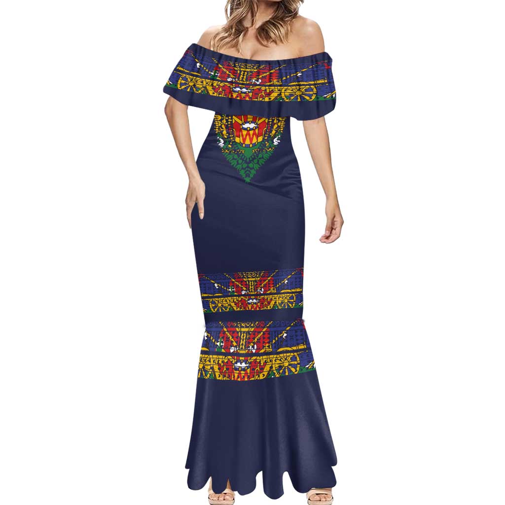 Haiti Flag Traditional Dashiki Mermaid Dress Black Color