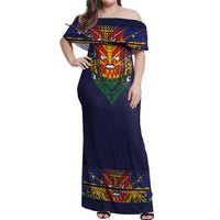 Haiti Flag Traditional Dashiki Off Shoulder Maxi Dress Black Color