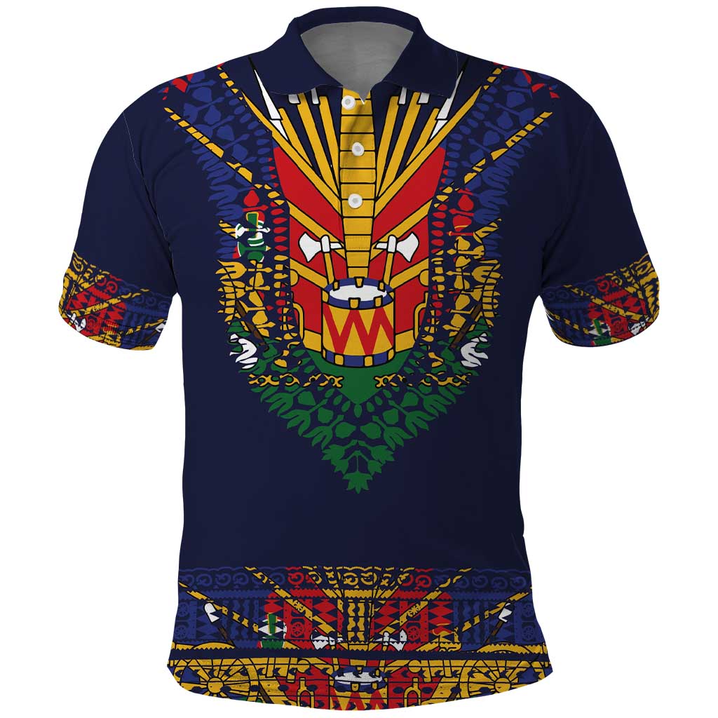 Haiti Flag Traditional Dashiki Polo Shirt Black Color