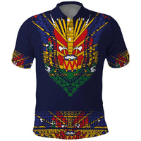 Haiti Flag Traditional Dashiki Polo Shirt Black Color