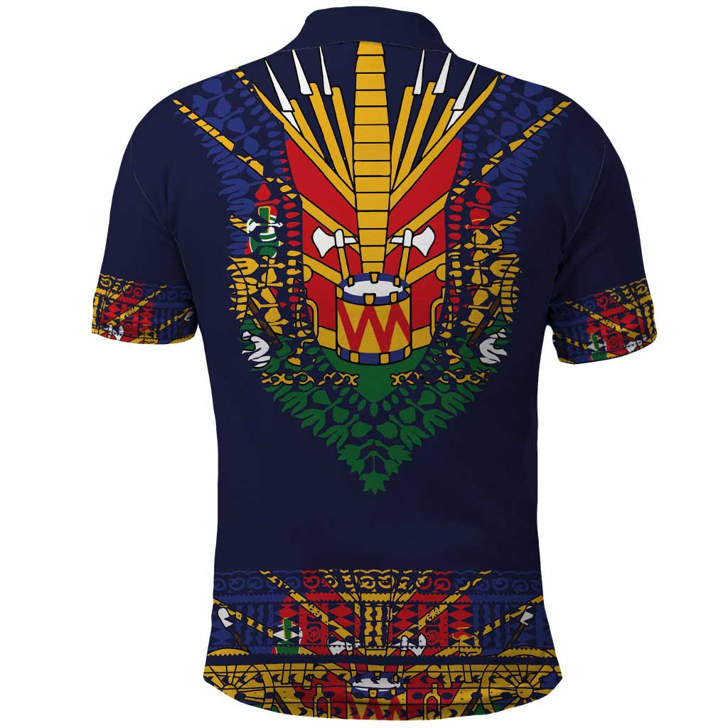 Haiti Flag Traditional Dashiki Polo Shirt Black Color