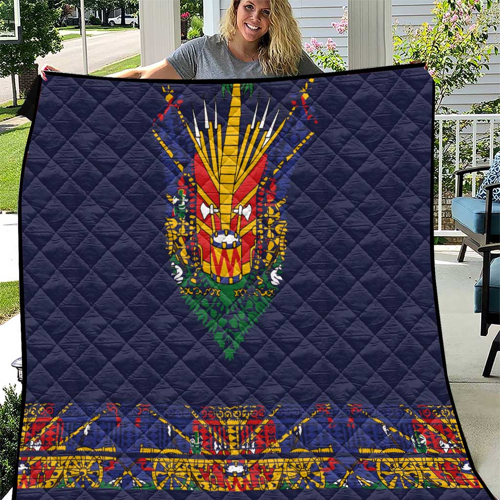 Haiti Flag Traditional Dashiki Quilt Black Color