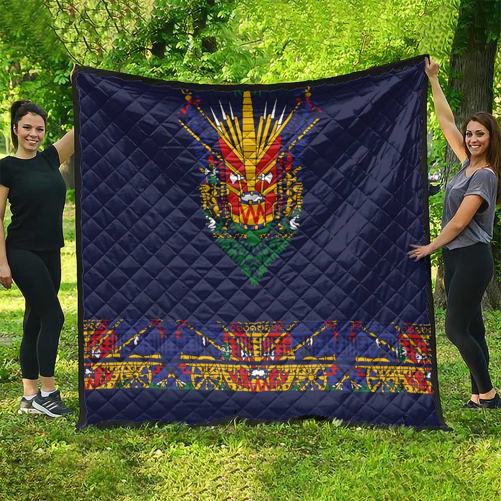 Haiti Flag Traditional Dashiki Quilt Black Color