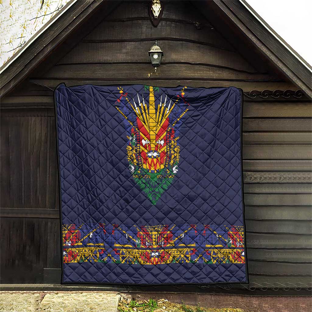 Haiti Flag Traditional Dashiki Quilt Black Color