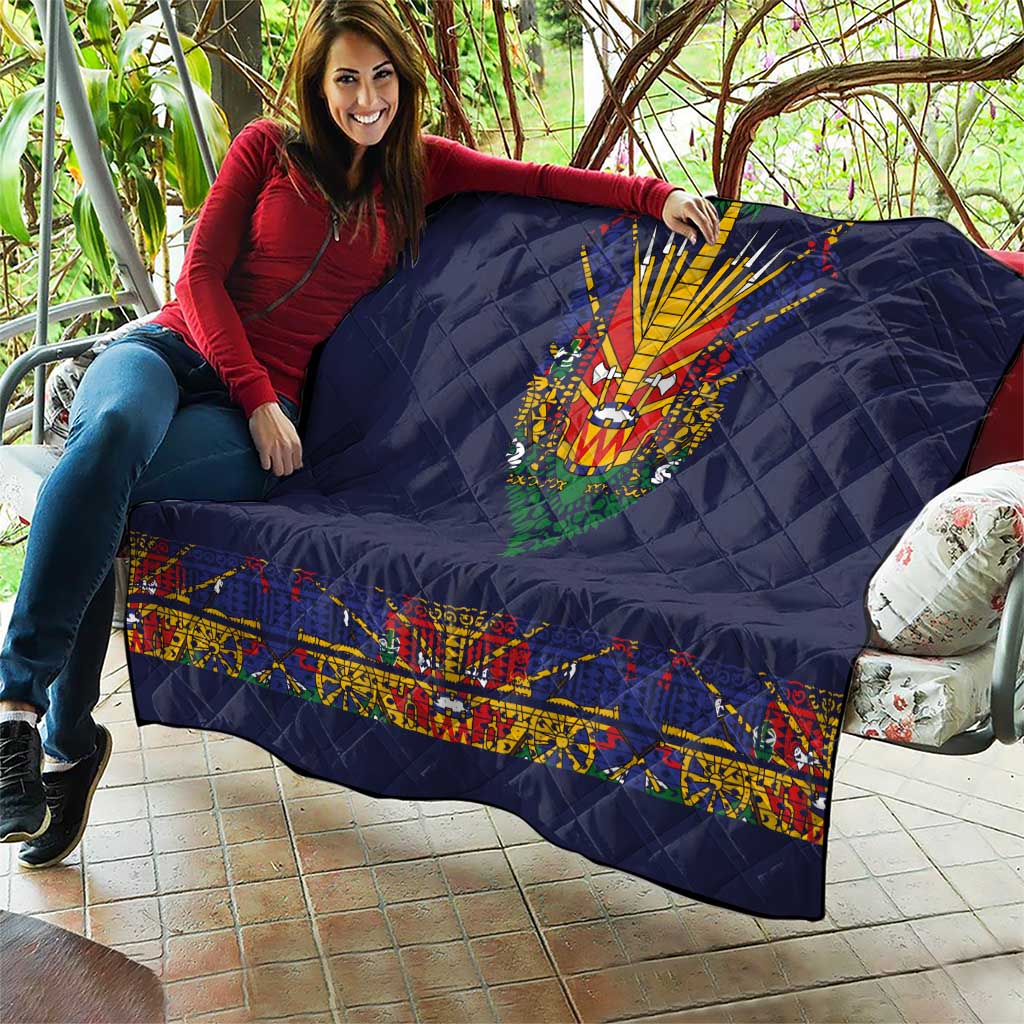 Haiti Flag Traditional Dashiki Quilt Black Color