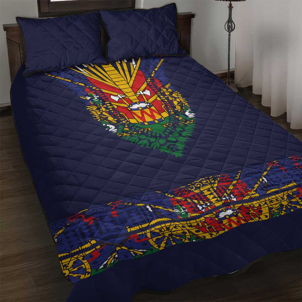 Haiti Flag Traditional Dashiki Quilt Bed Set Black Color