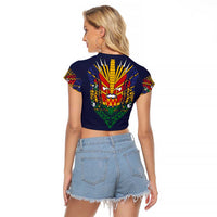 Haiti Flag Traditional Dashiki Raglan Cropped T Shirt Black Color
