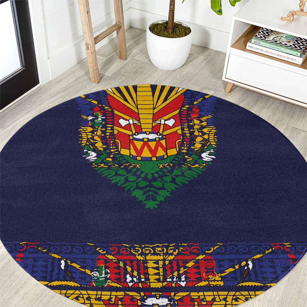 Haiti Flag Traditional Dashiki Round Carpet Black Color
