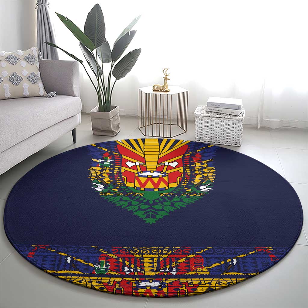 Haiti Flag Traditional Dashiki Round Carpet Black Color