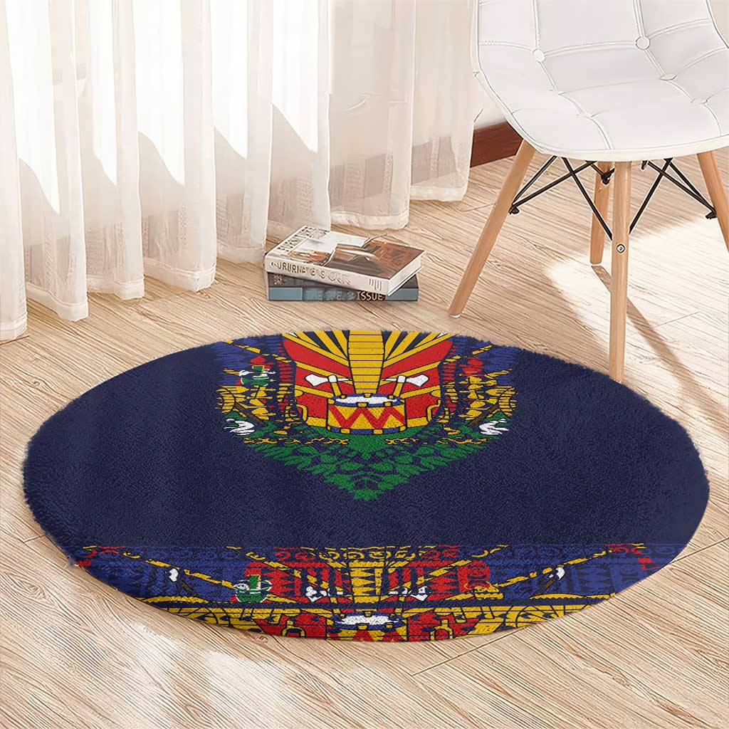 Haiti Flag Traditional Dashiki Round Carpet Black Color