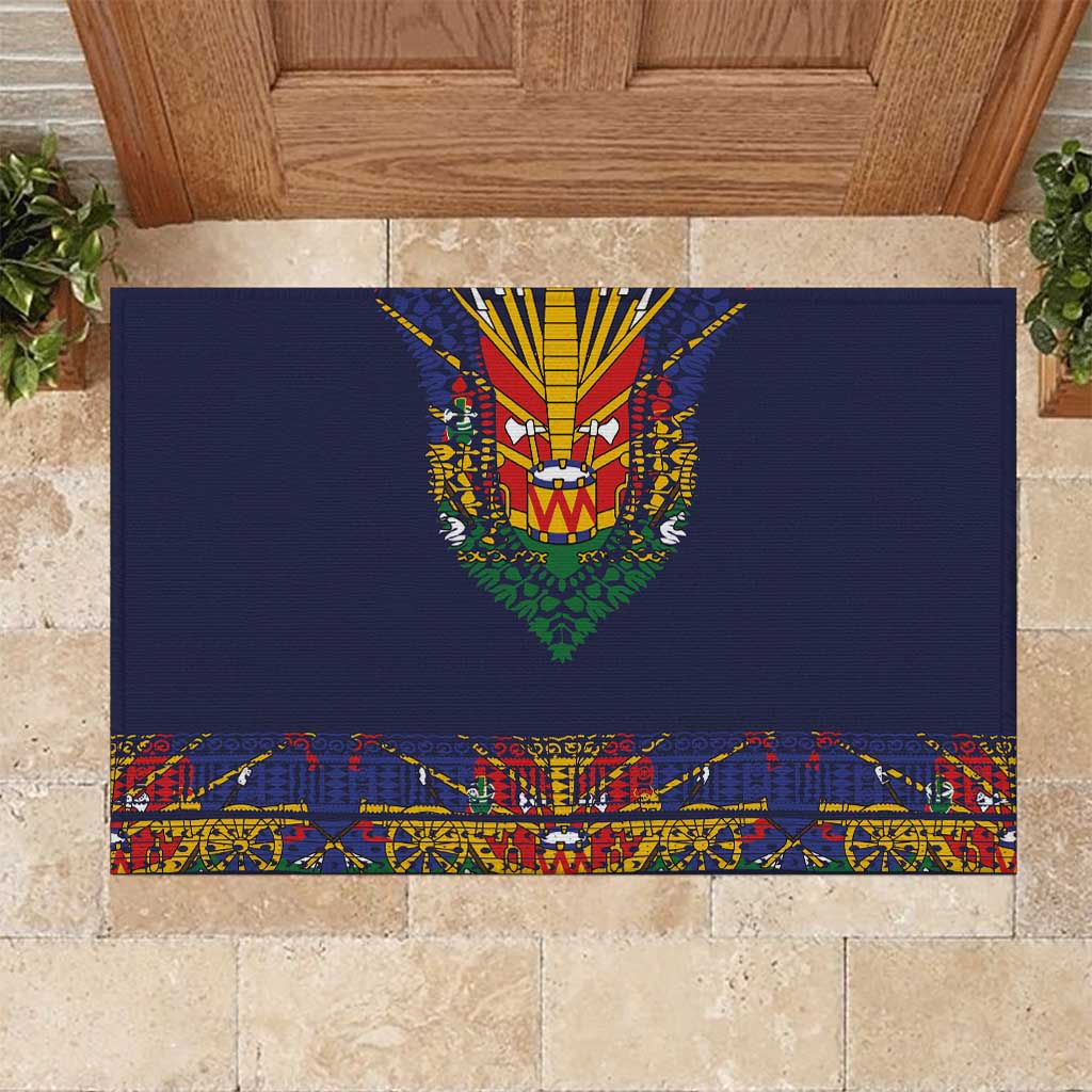 Haiti Flag Traditional Dashiki Rubber Doormat Black Color