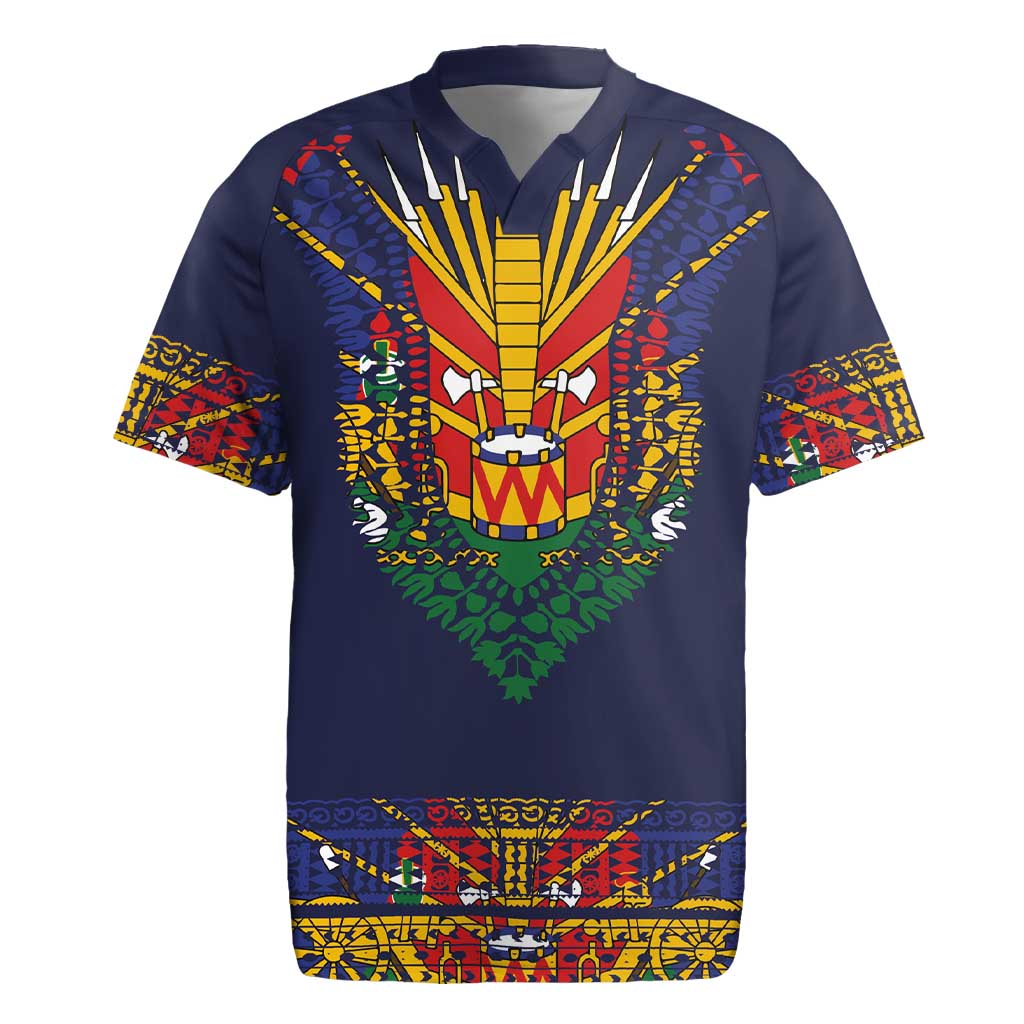 Haiti Flag Traditional Dashiki Rugby Jersey Black Color