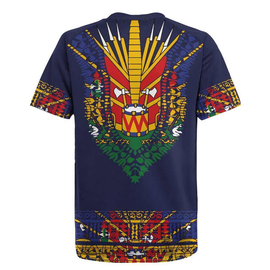 Haiti Flag Traditional Dashiki Rugby Jersey Black Color