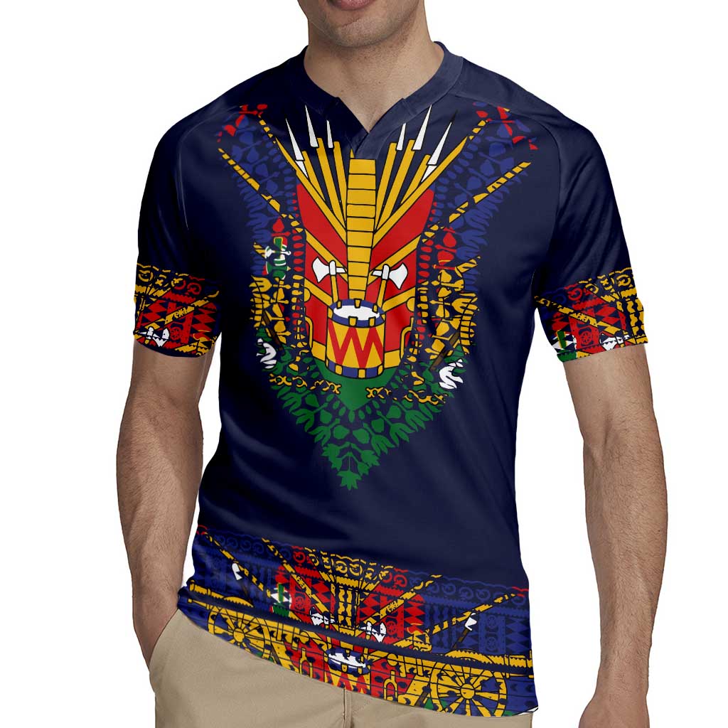 Haiti Flag Traditional Dashiki Rugby Jersey Black Color