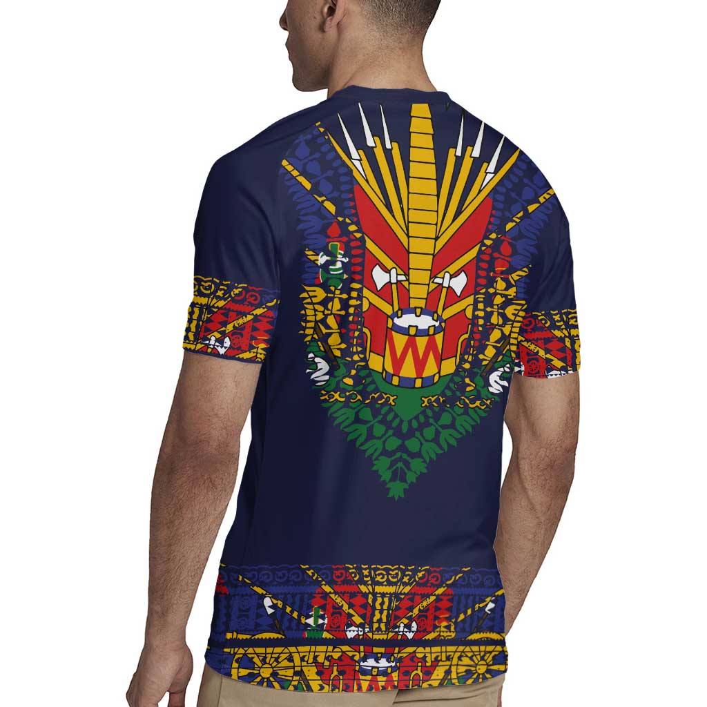 Haiti Flag Traditional Dashiki Rugby Jersey Black Color