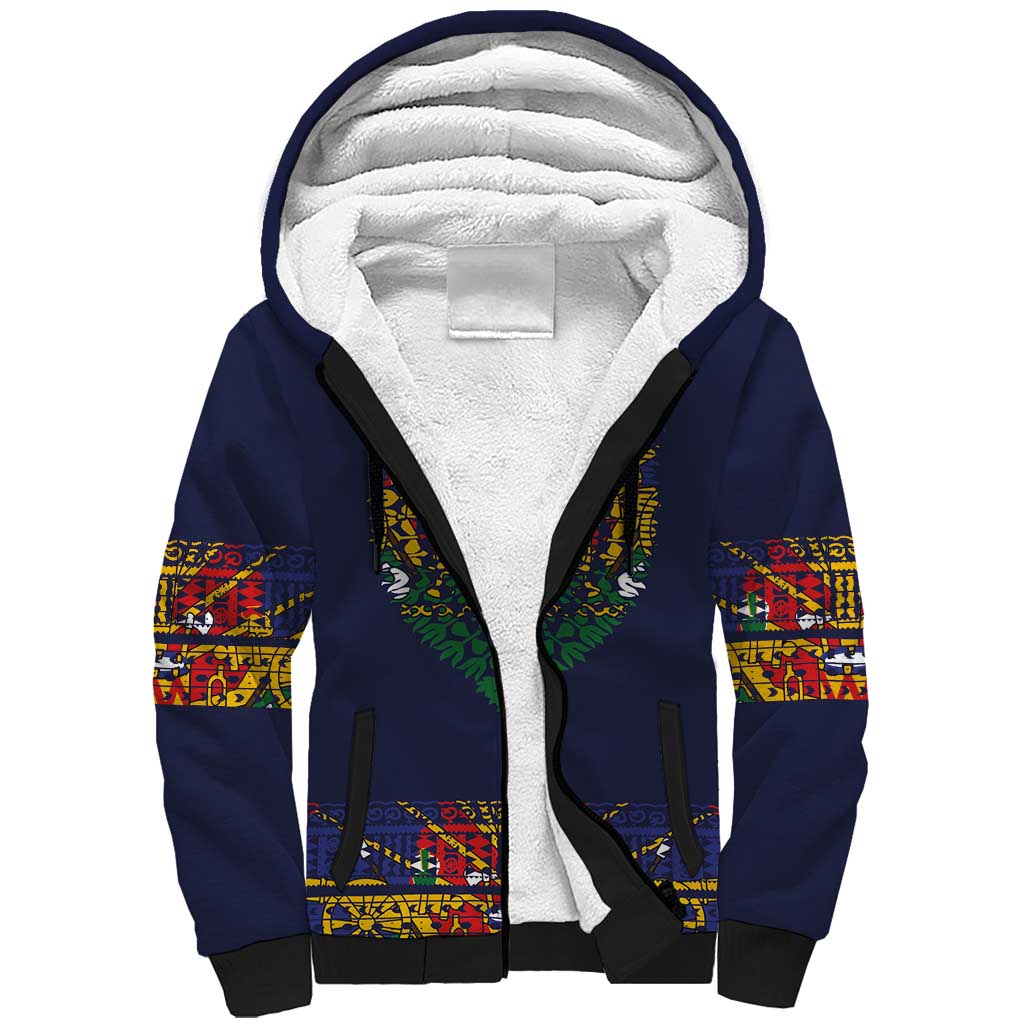 Haiti Flag Traditional Dashiki Sherpa Hoodie Black Color