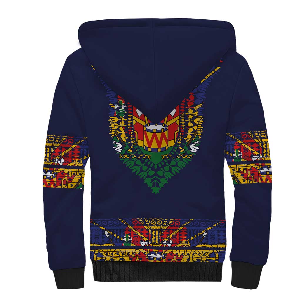 Haiti Flag Traditional Dashiki Sherpa Hoodie Black Color