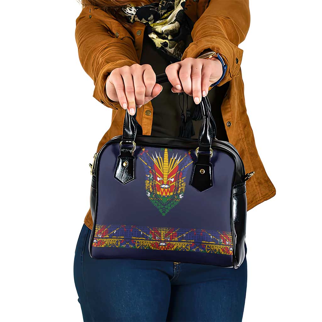 Haiti Flag Traditional Dashiki Shoulder Handbag Black Color