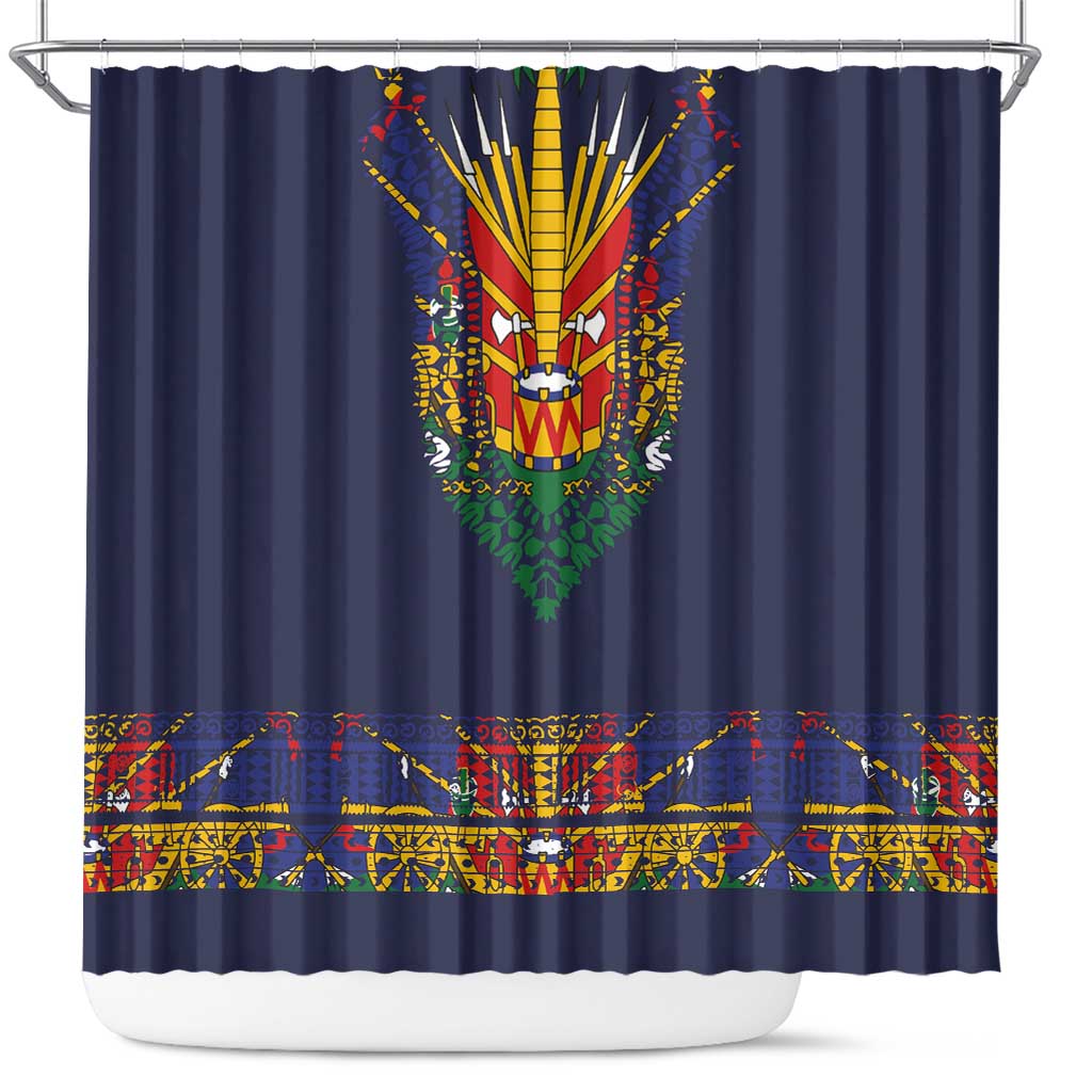 Haiti Flag Traditional Dashiki Shower Curtain Black Color
