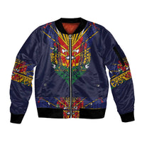 Haiti Flag Traditional Dashiki Sleeve Zip Bomber Jacket Black Color