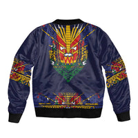 Haiti Flag Traditional Dashiki Sleeve Zip Bomber Jacket Black Color