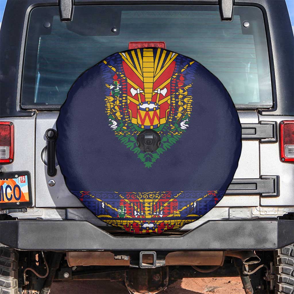Haiti Flag Traditional Dashiki Spare Tire Cover Black Color