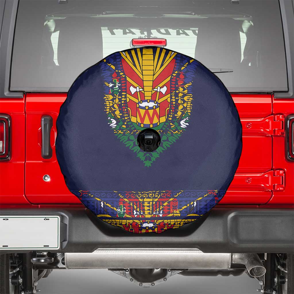 Haiti Flag Traditional Dashiki Spare Tire Cover Black Color