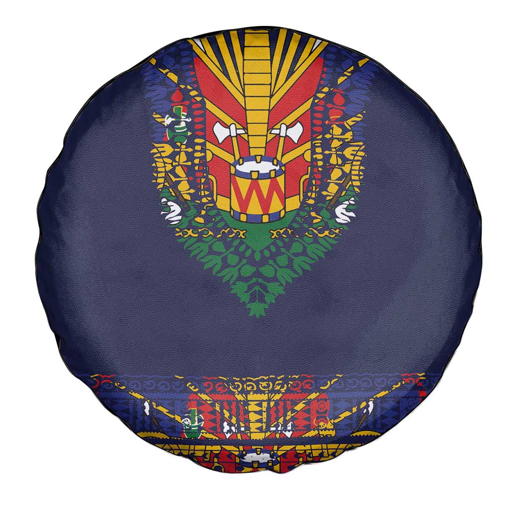 Haiti Flag Traditional Dashiki Spare Tire Cover Black Color