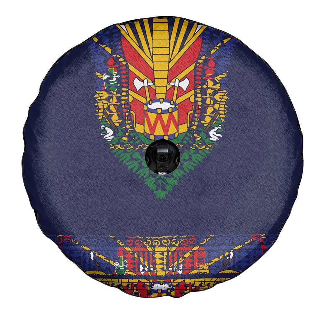 Haiti Flag Traditional Dashiki Spare Tire Cover Black Color