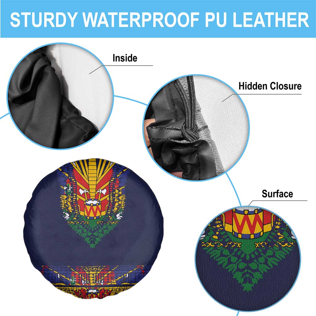 Haiti Flag Traditional Dashiki Spare Tire Cover Black Color