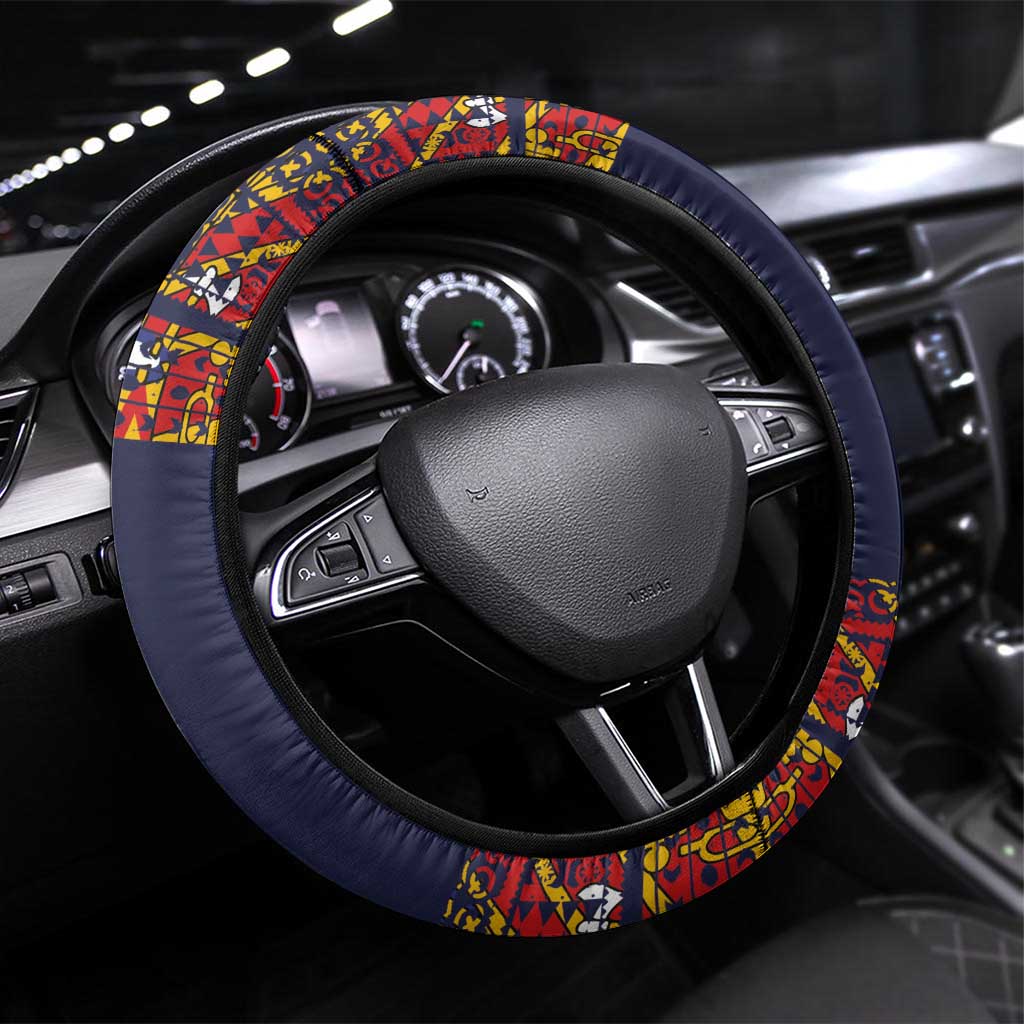 Haiti Flag Traditional Dashiki Steering Wheel Cover Black Color