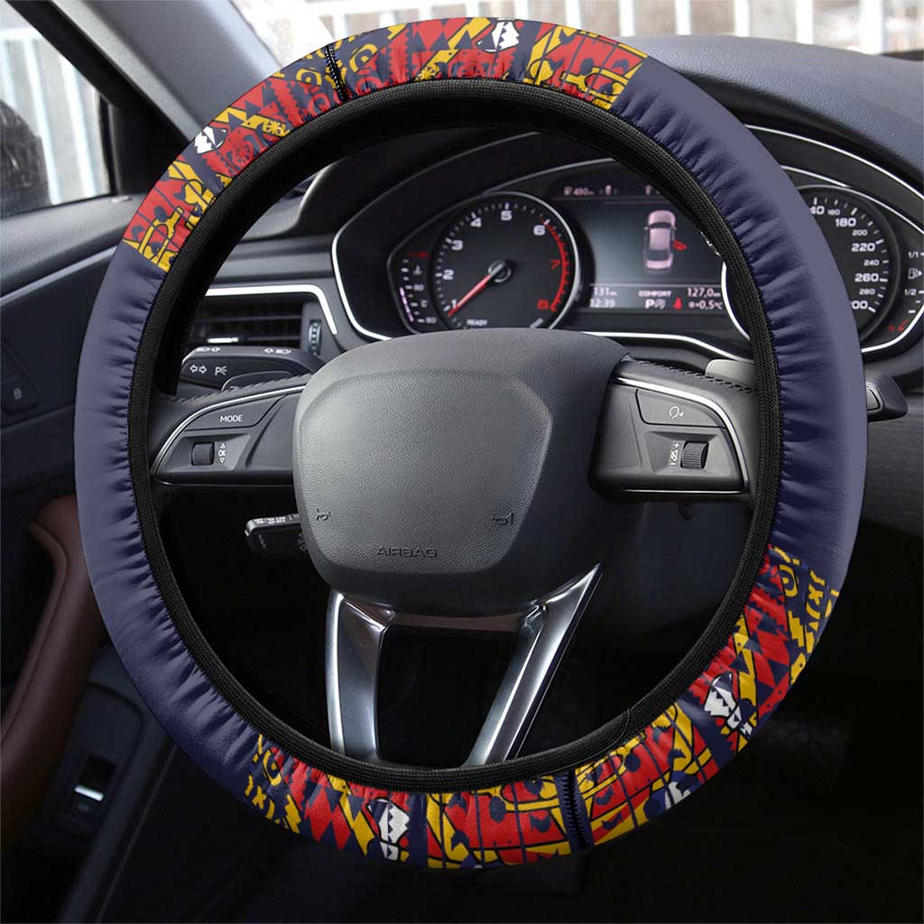 Haiti Flag Traditional Dashiki Steering Wheel Cover Black Color