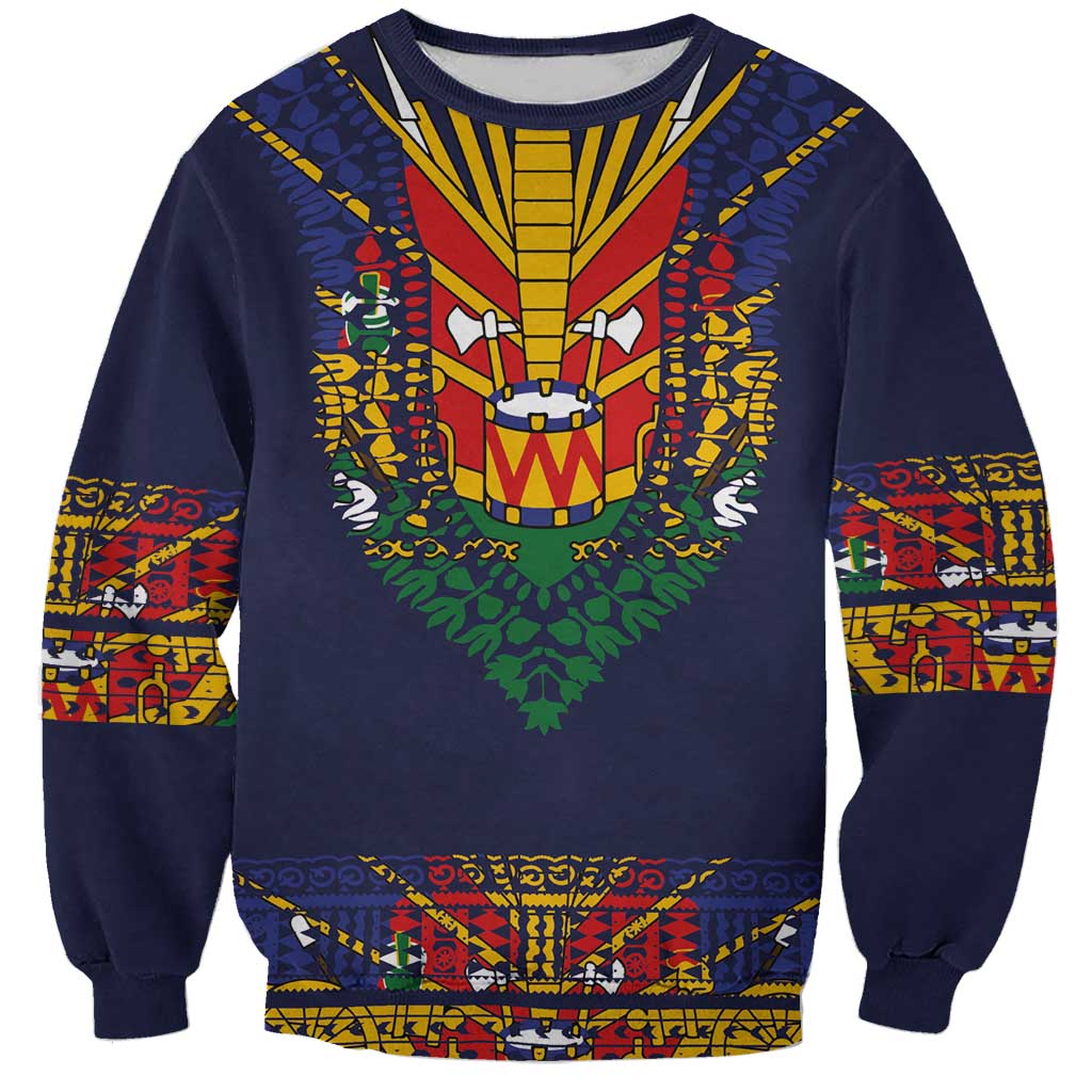 Haiti Flag Traditional Dashiki Sweatshirt Black Color