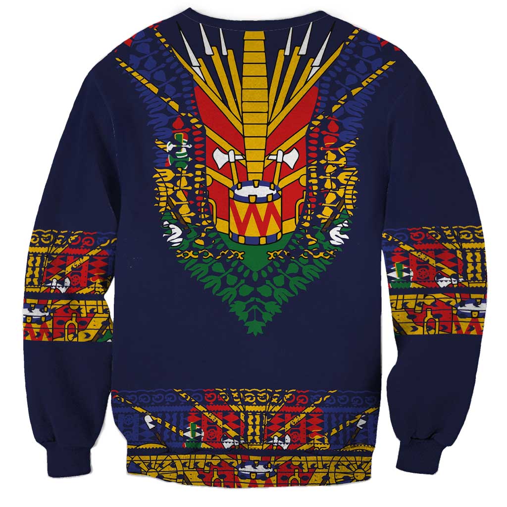 Haiti Flag Traditional Dashiki Sweatshirt Black Color