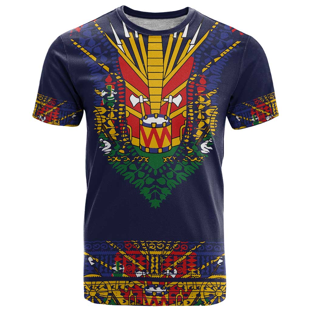 Haiti Flag Traditional Dashiki T Shirt Black Color